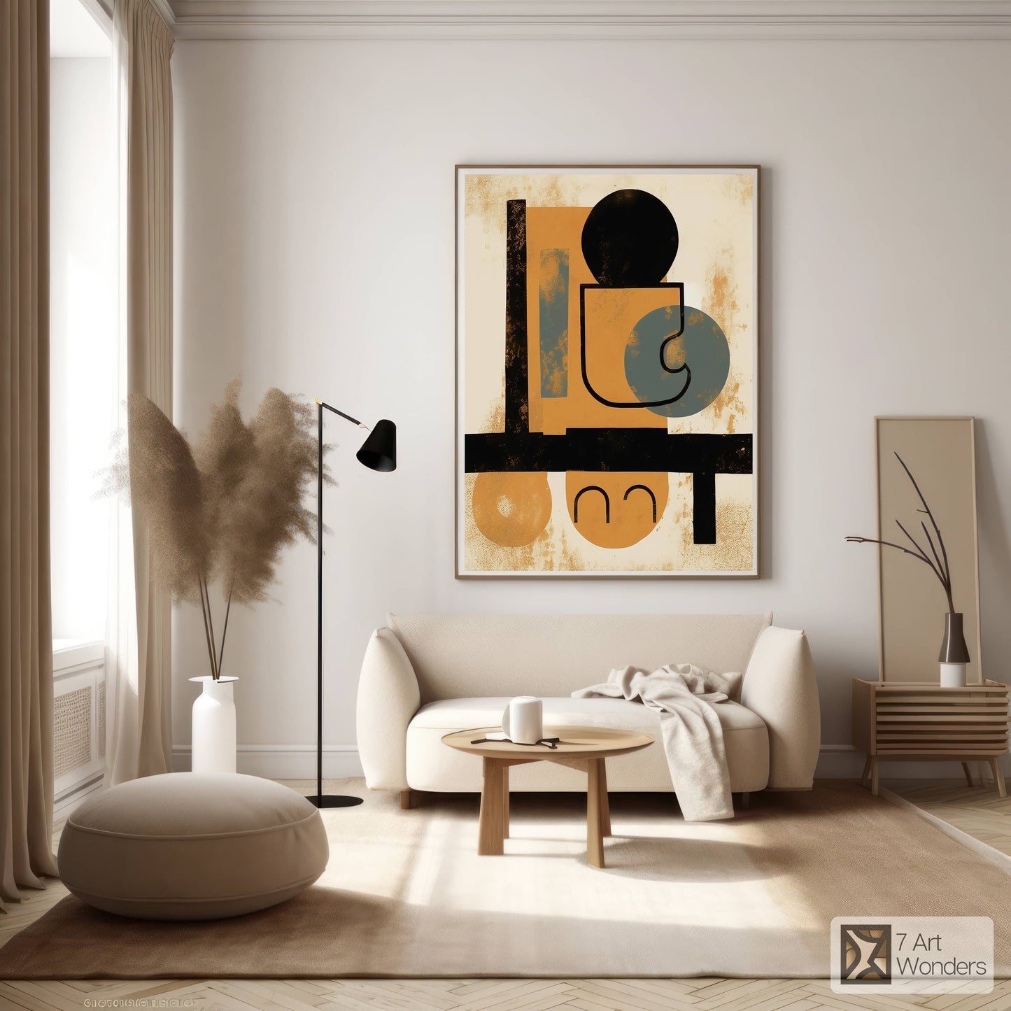 Mid-Century Amber & Cyan Cafe Abstract