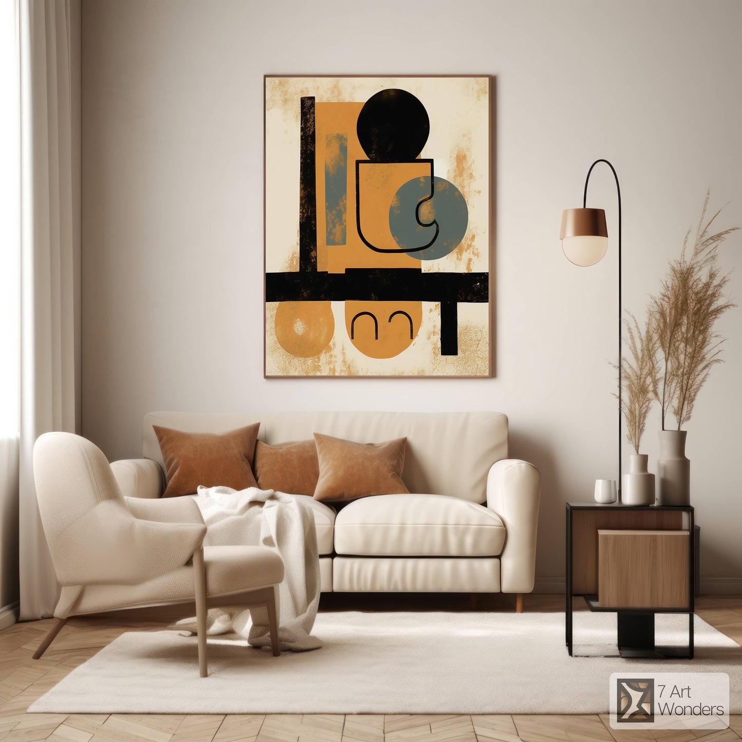 Mid-Century Amber & Cyan Cafe Abstract