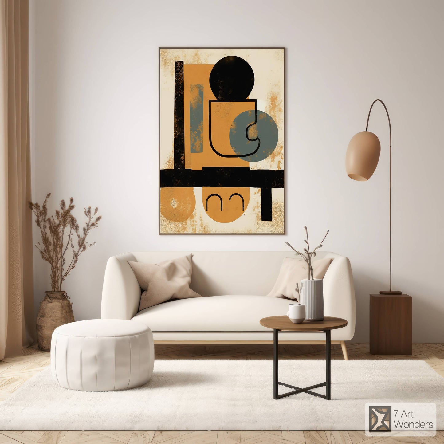 Mid-Century Amber & Cyan Cafe Abstract