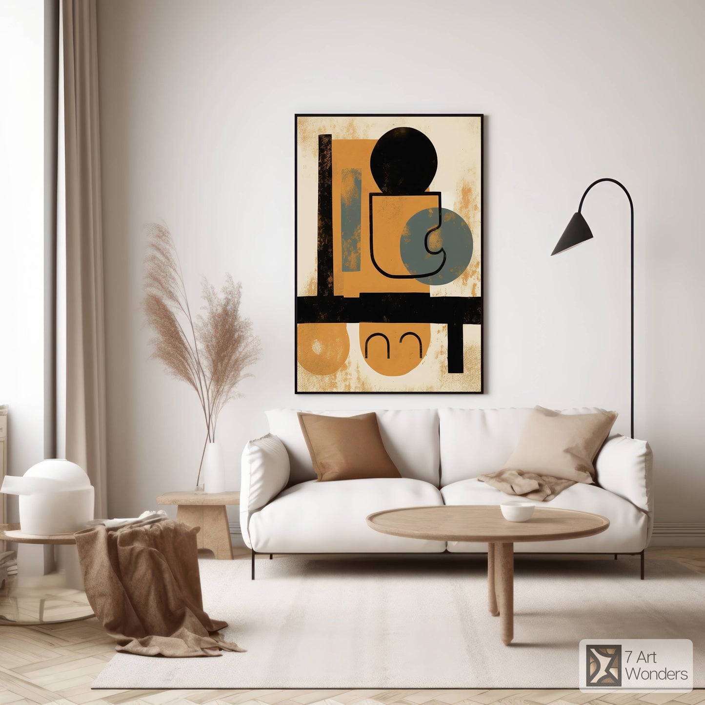 Mid-Century Amber & Cyan Cafe Abstract