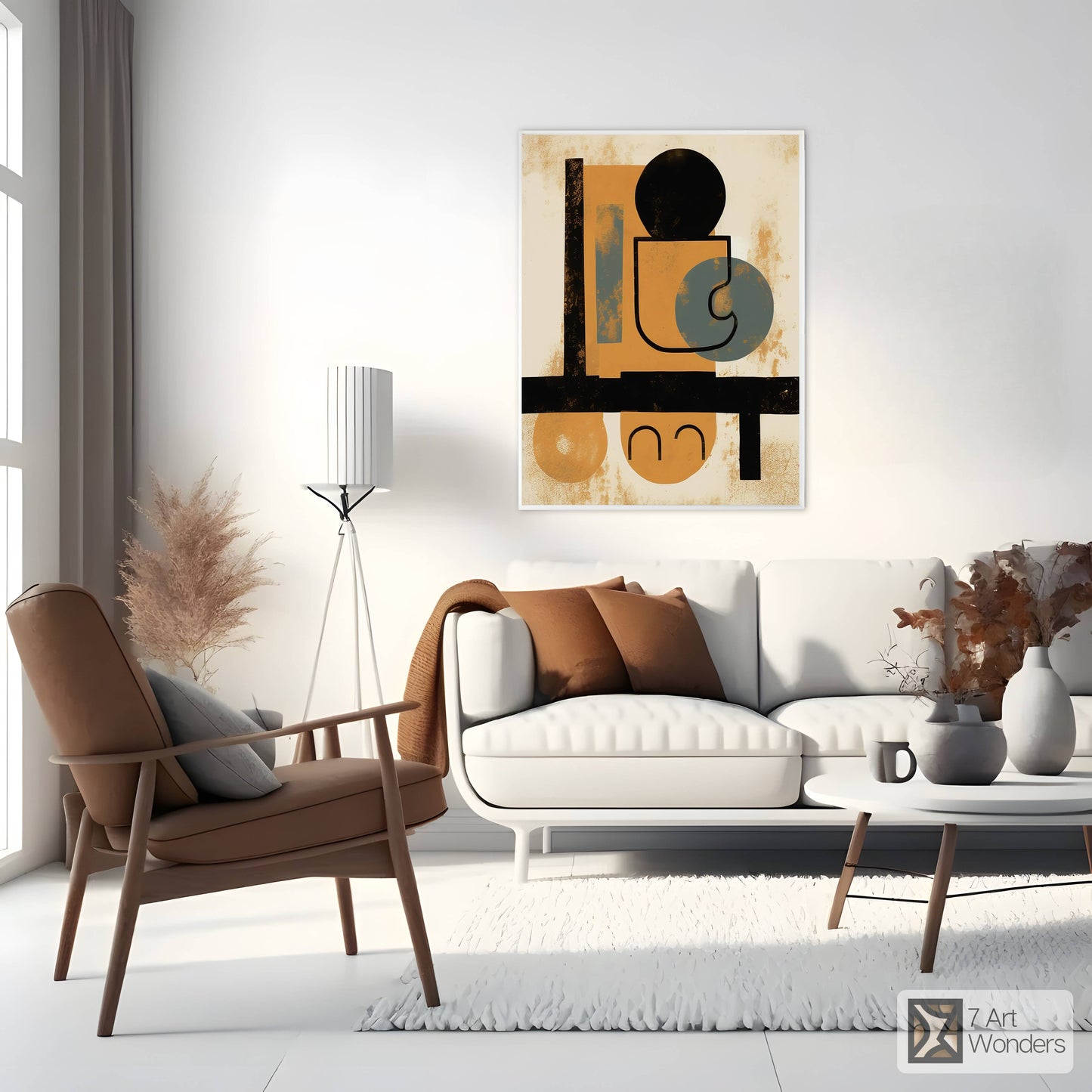 Mid-Century Amber & Cyan Cafe Abstract
