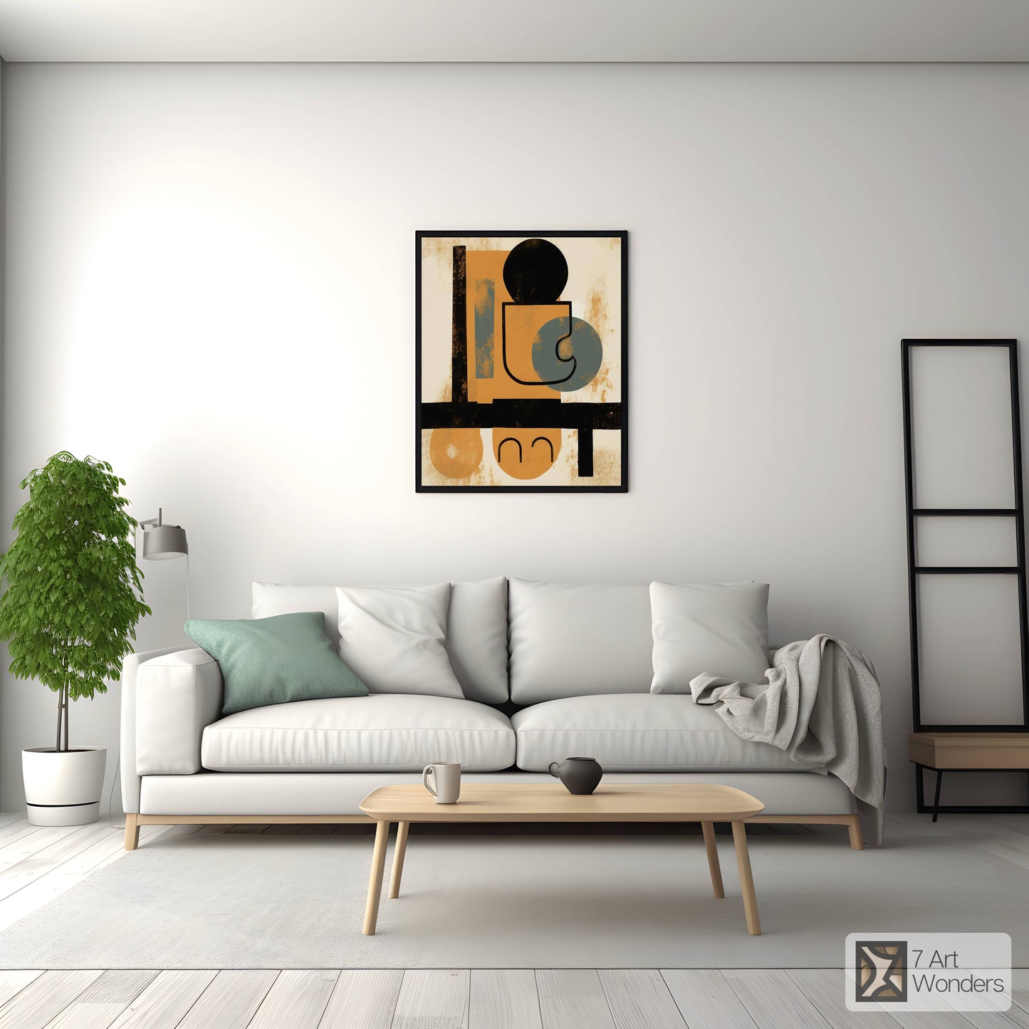 Mid-Century Amber & Cyan Cafe Abstract