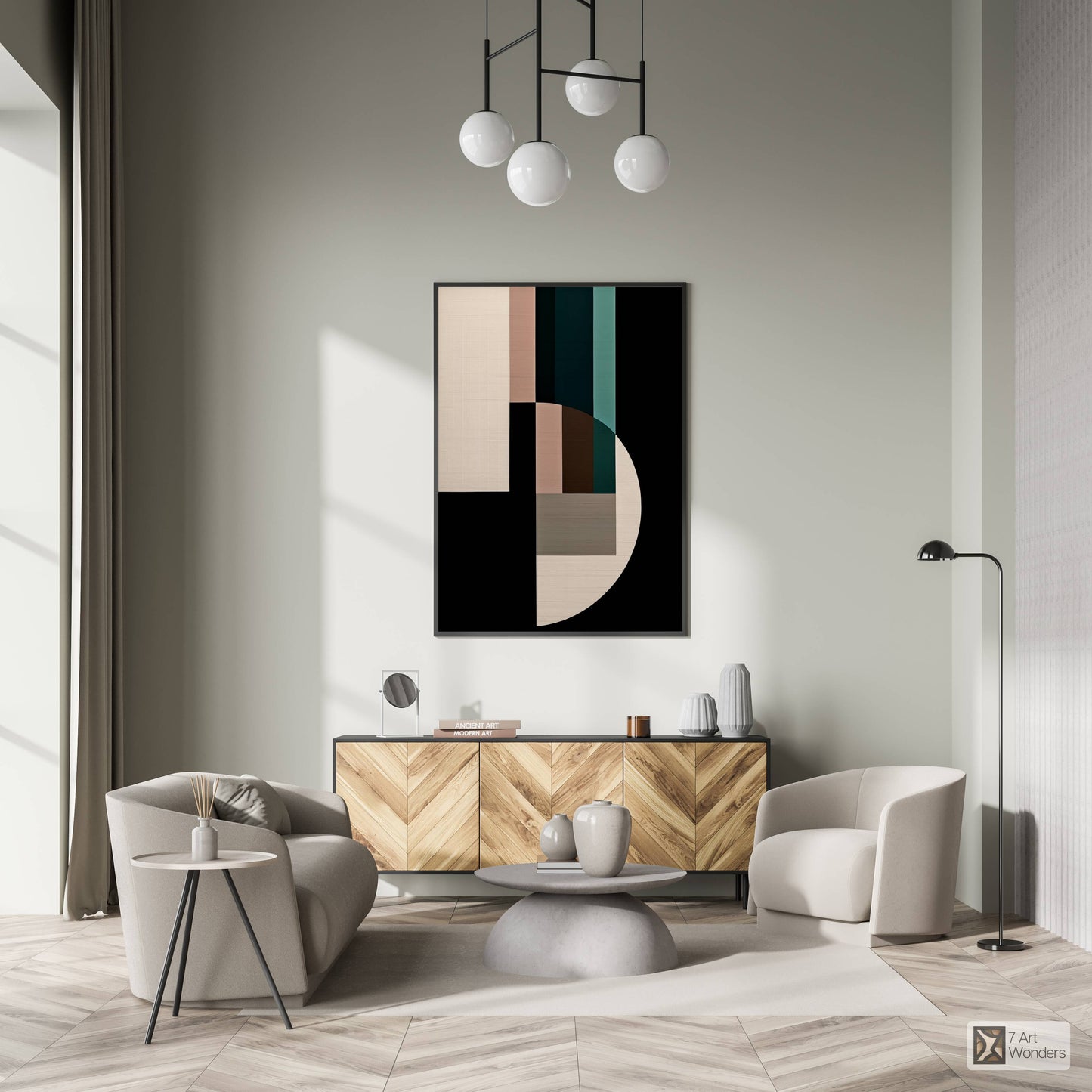 Minimalist Beige Brown Green Geometry Art