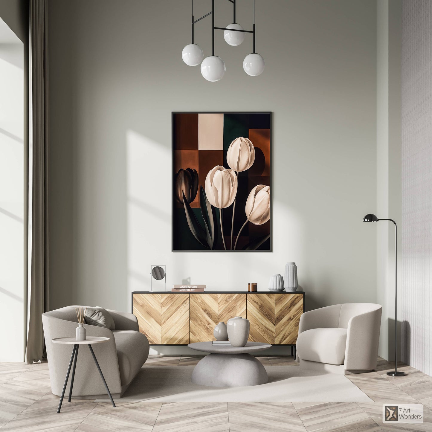 White Tulips Abstract Geometry Art