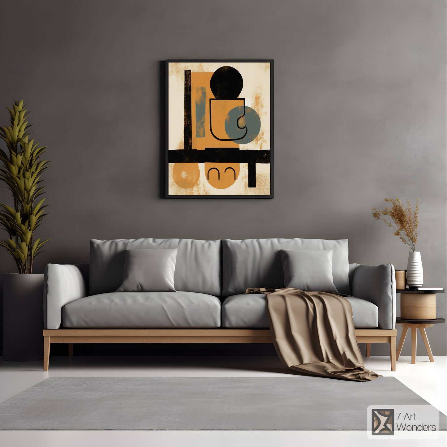 Mid-Century Amber & Cyan Cafe Abstract