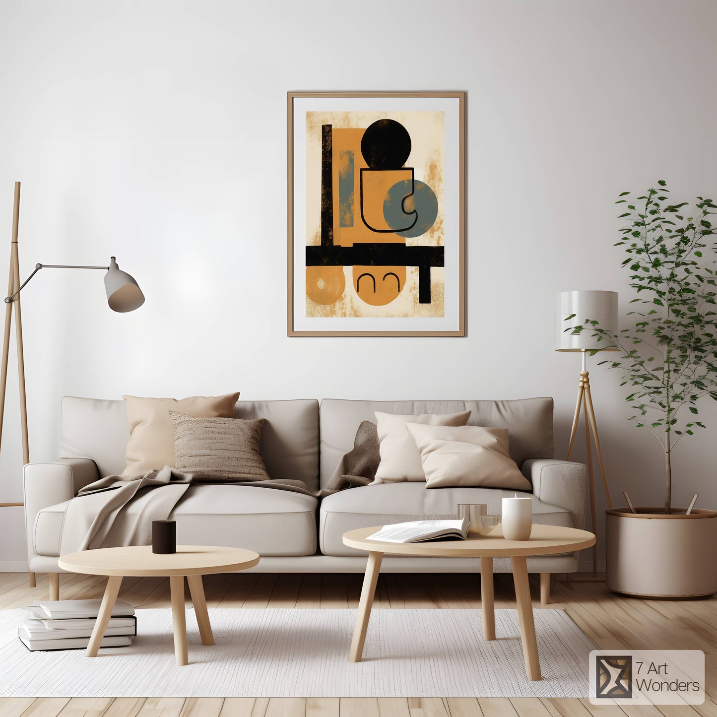 Mid-Century Amber & Cyan Cafe Abstract