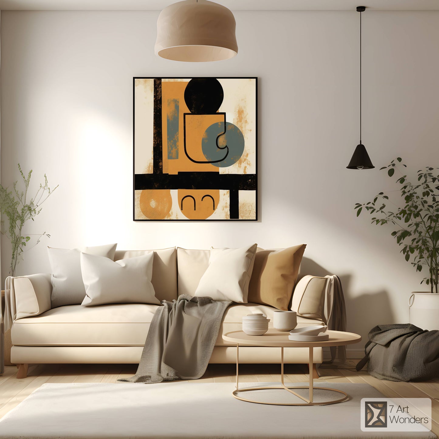 Mid-Century Amber & Cyan Cafe Abstract