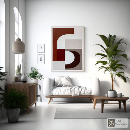 Maroon Minimalist Geometric Shapes Art