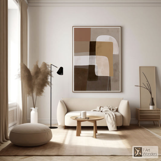 Serene Rectangles Beige Modern Art