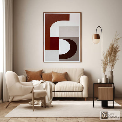 Maroon Minimalist Geometric Shapes Art