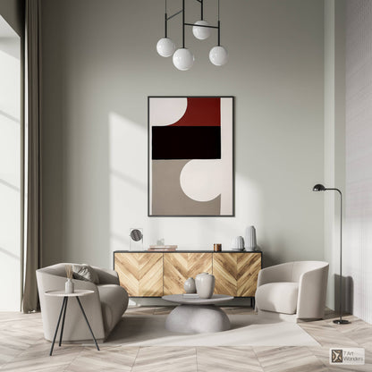 Maroon Minimalist Geometric Shapes Art III