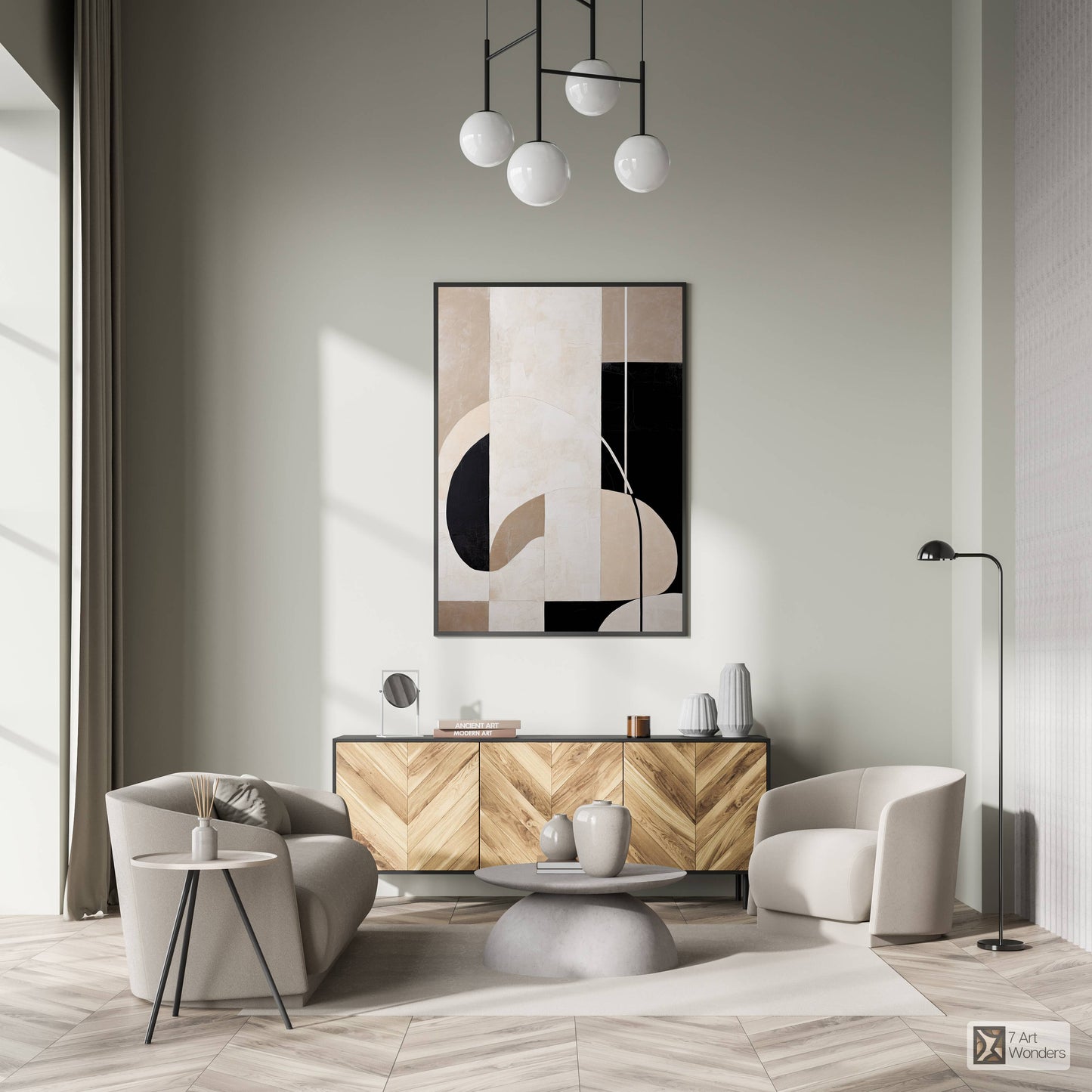 Beige Balance Monochrome Stone Carving Illusion Art