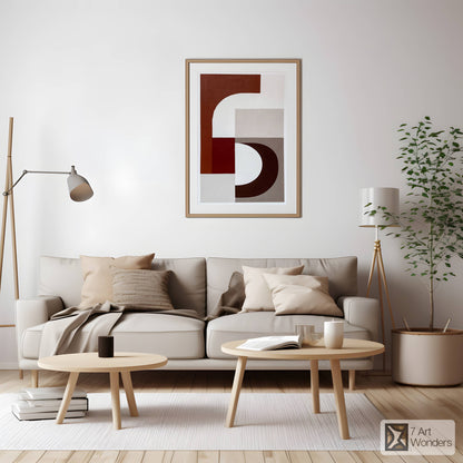 Maroon Minimalist Geometric Shapes Art