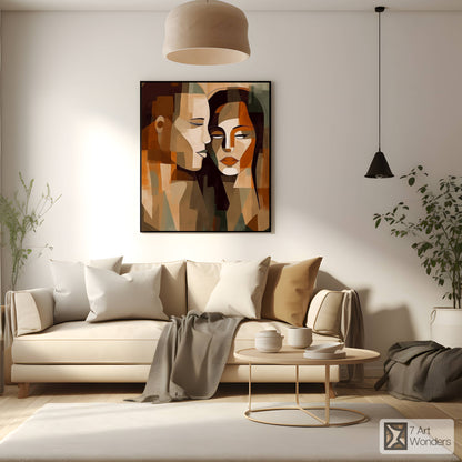 Romantic Cubism Couple Portrait